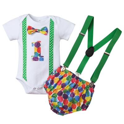 China Breathable Baby Boy Clothes One Year 1st Birthday Toddler Newborn Baby Boy Letter Gentleman Romper Ties Shorts Baby Boy Outfits for sale