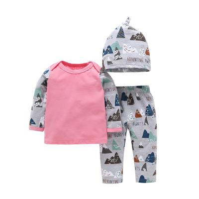 China 2021 Hot Sale Autumn Winter Newborn Infant Baby Clothing Set Breathable Tops Pants And Hats Baby Gift Set for sale