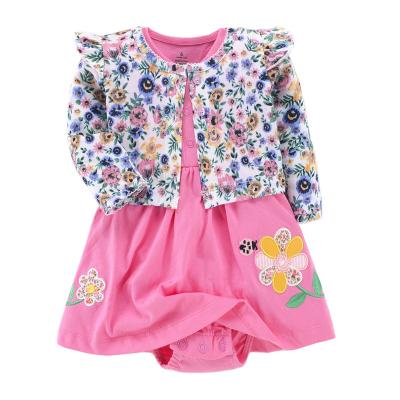 China 2 Piece Breathable Baby Clothes Set Pretty Plain Newborn Infant Jumpsuit Dress for sale