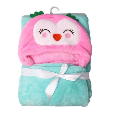 China PORTABLE Cartoon Plush Hooded Knit Blanket Cozy Soft Wrap Wrap for Newborn Infants Toddlers Baby Boy Girls for sale