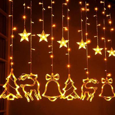 China 138led Christmas Star Bell Tree Reindeer Fairy Window Curtain Light Diwali Christmas Light Party Wedding Outdoor Indoor Decoration for sale