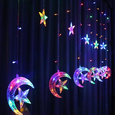 China PVC+Copper Wire+LED Fairy Light Window Led Curtain Ramadan Star Moon String Light For Room Festival Christmas Decoration for sale