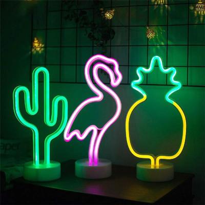 China Desktop Flamingo Cactus Creative Led Neon Sign Lights USB/Battery Operated Bedroom Study Bedside Night Lights Christmas Home Decoration for sale