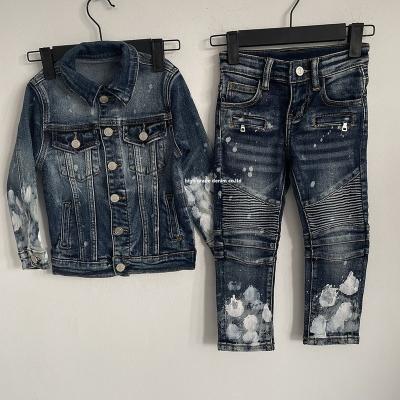 China Hip Hop Ready To Ship In-Stock High Quality Kids Boys Denim Jacket Pants Boys Jeans Boutique Boys Jeans Set for sale