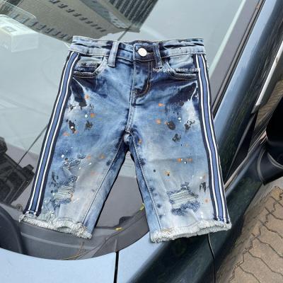 China Fade Proof Summer Fashion Streetwear Clothing Blue Dirty Wash Damaged Kid's Denim Biker Jeans Shorts Hg Xiao Kai Made Premium Color Boys Girls for sale