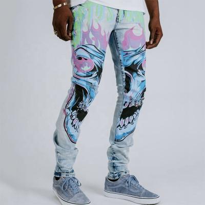 China Latest Hg Design Streetwear Mens Color Fade Proof Denim Flare Pants Patchwork Wash Ripped Jeans for sale