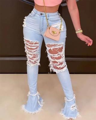 China Breathable Customization Women High Quality Ripped Jeans for sale