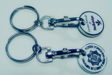 China caddy coin key chain, trolley coin keychains, coin holers for sale