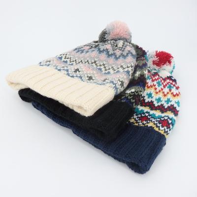 China JOINT OEM Knitted Acrylic Jacquard Winter Beanie Warm Slouchy Hat for sale