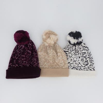 China COMMON viscous nylon lurex blend polyester women winter warm knitted beanie with multi color pompom for sale