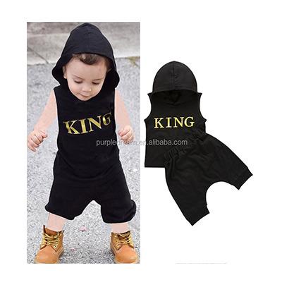 China Baby Boy King Printed Outfits Fashion Hoodie Design Casual Clothing Set High Street Toddler Clothes for sale