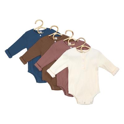 China Cotton / Spandex Rompers Autumn Long Sleeve Button Baby Cotton Ribbed Kids Clothes for sale