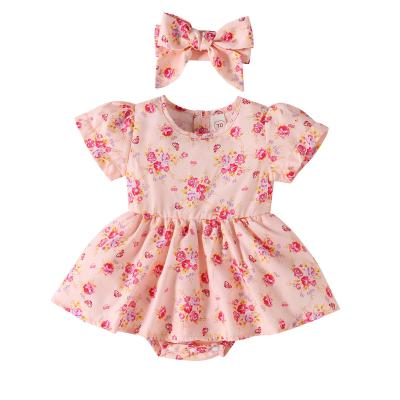 China Floral Printed COTTON Short Sleeve Baby Romper Dress 0-24 Months for sale