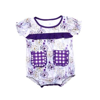 China New Spandex/Polyester Spring Printed Rompers Short Purple Plaid Baby Breath Sleeve Kids Clothing for sale