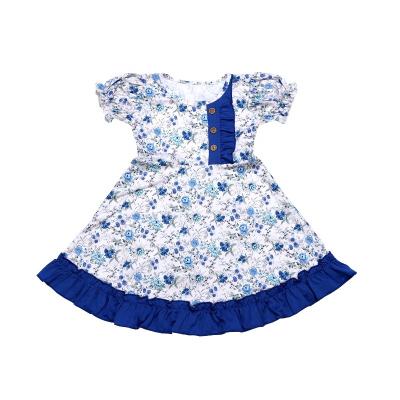 China Washable Summer Regular Length Girl Clothing Floral Print Puff Sleeve Kids Dress Button for sale