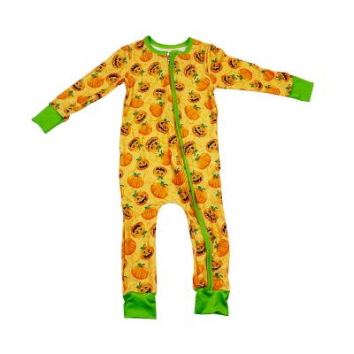 China Cute Infant Autumn Milk Silk Pumpkin Pattern Polyester/Spandex Zimeng OEM Apparel Full Face Halloween Baby Onesie for sale