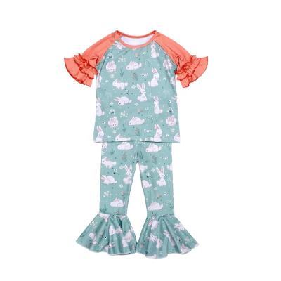 China Cute HIGH STREET Bunny Baby Girl Two Pieces Easter Clothes T-shirt Rocket Pants Set for sale