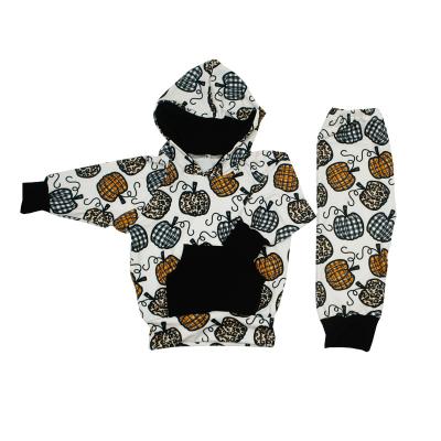 China Autumn Sport Casual Style Pumpkin Customized Casual Printed Hoodies Sets Toddler Boy Plus Sizes Outfits for sale