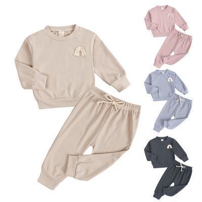 China Casual Casual Round Neck Kids Sport Two Piece Clothing Set Active Rainbow Boy T-shirt Set for sale