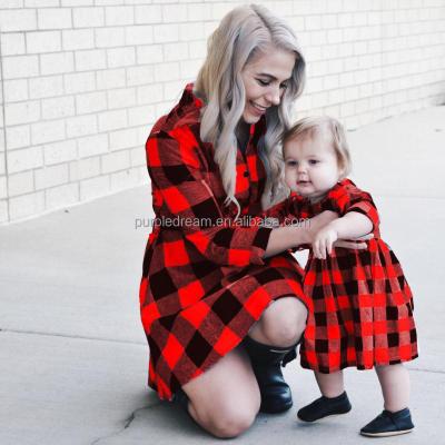 China Spring Sustainable Popular Plaid Style Long Sleeve Mother And Daughter Integrated Dress Family Matching Clothing for sale