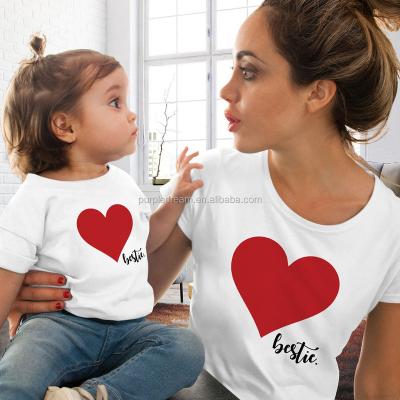 China Amazon Clothing Family Clothing Printing Summer Hot Selling Matching Hearted T-shirt for Mother Daughter for sale