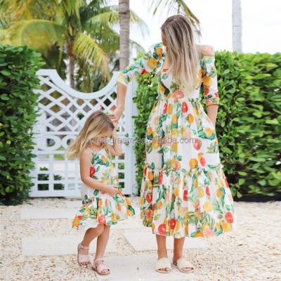 China QUICK DRY Polyester Printed Ins Style Princess Summer Beach Dress For Mommy And Me Girl Clothing for sale