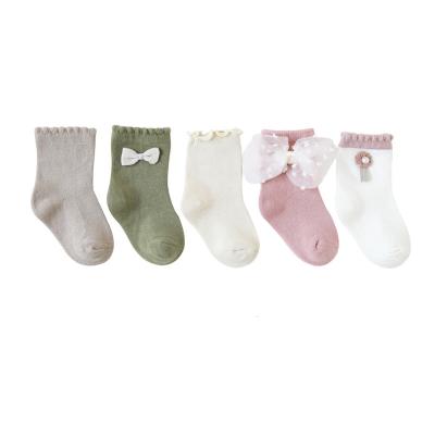 China New Children's Breathable Socks Spring And Autumn Girls Cute Bow Socks Lace Baby Socks for sale