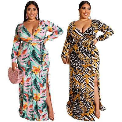 China High Quality Women's Maxi Print Dress Long Plus Size Summer Beach Chiffon Ethnic Anti-static Dress Dress JOFZ2020 for sale