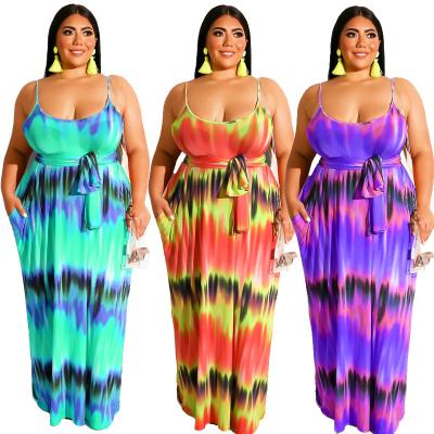 China jofz2004 Suspender Anti-Static Dress Tie Dyed Women Plus Size Holiday Casual Outfits With Belt for sale