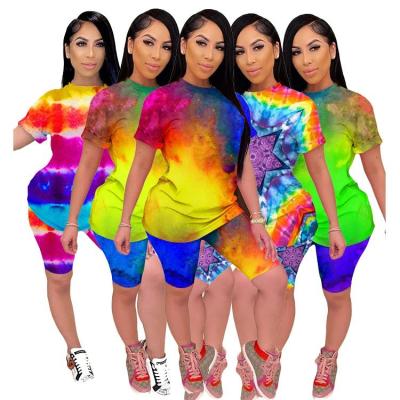 China JOFZ-1010 2020 fashion women outfit breathable color tie-dye tracksuit women two-piece set clothing for sale