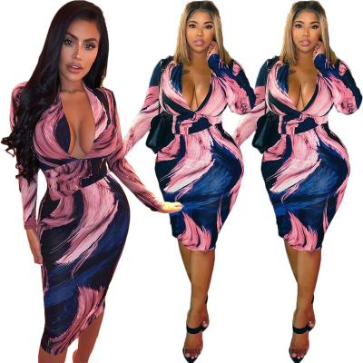 China Breathable Women's Clothing 2020 Women Bodycon Dresses Sexy V-Neck Party Women Evening Casual Outfits for sale