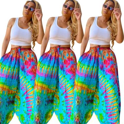 China Women Breathable Colorful Printing Casual Loose Wide Leg Long Pants jofz1414 for sale