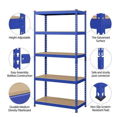 China Stocked 5-Tier Industrial Metal Light Duty Rack Steel Boltless Rivet Shelving for Warehouse for sale