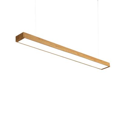 China Office Nordic wood grain LED long strip light, log right angle office light, modern rectangular wooden square engineering pendant light for sale