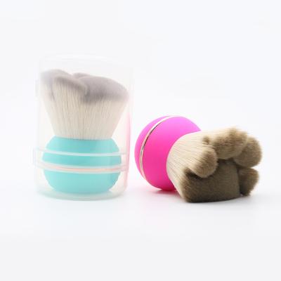 China Angular Blush OEM Silicone Handle PBT Wool Foundation Brush High Quality 100% Nylon Vegan Cat Paw Hair Shape Makeup Blush for sale