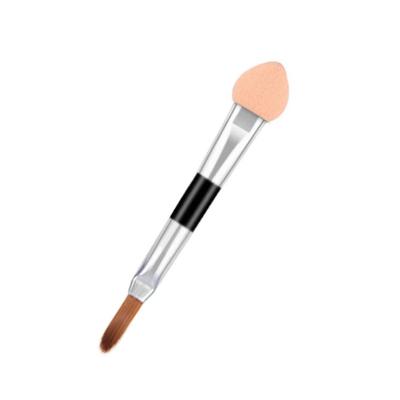 China Custom Shape Double Eyeshadow Brush Smudge Head Brush Silver Aluminum Tube Brush For Eyes And Lips Makeup for sale