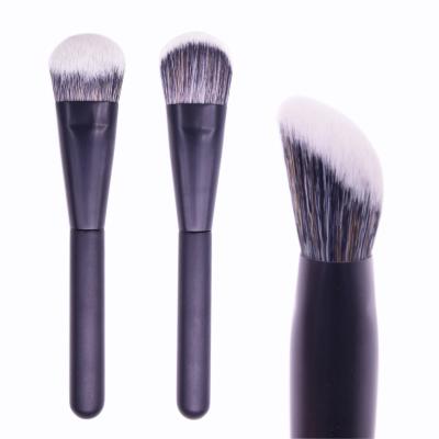 China Wholesale Matte Black Copper Flat Brush Ferrule Hardwood Handle Soft Dense Vegan Stiffens Kabuki Foundation Brush for sale