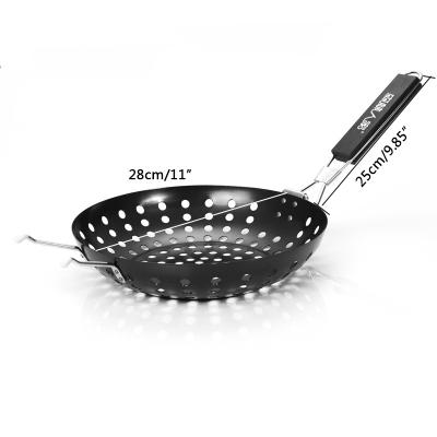 China Dustproof NON STICK BBQ GRILLING PAN WITH FOLDING HANDLE AROUND BBQ PIZZA GRILL PAN FOR VEGGIES SEAFOOD B for sale