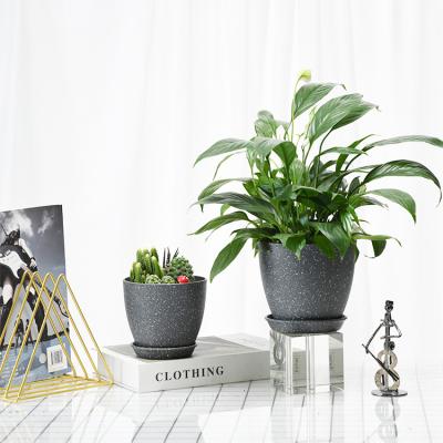 China Modern Brand New Plastic Base Diameter 19cm H 16.5cm Flower Plant Pot With Tray For Outdoor Plants for sale