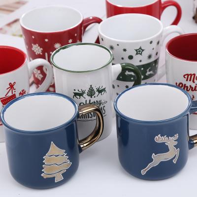 China Best Viable Sale Christmas Creative Hand Painted Creative Cute Mug Mark Cup Bone China Interchange Tea Cup Beverage Mug for sale