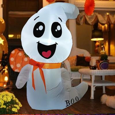 China Chirstmas Decor 4ft Halloween Ghost Explosion Yard Clearance Inflatable Cute White Outdoor Decoration With LED Lights Set for sale