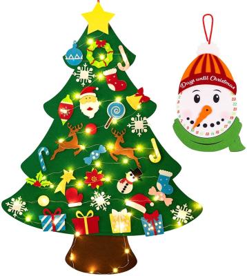 China Chirstmas Decor DIY Lit Felt Christmas Tree Set Plus Snowman Advent Calendar Xmas Decorations Wall Hanging Ornaments Kids Gift for sale