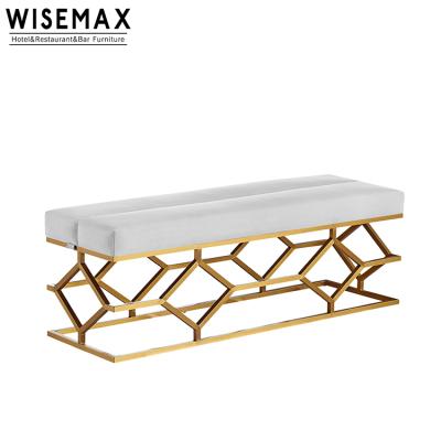 China Wholesale Luxury Design Bedroom Furniture Velvet Gold Metal Sponge Chair Stool Bed End Stool Shoe Stool for sale