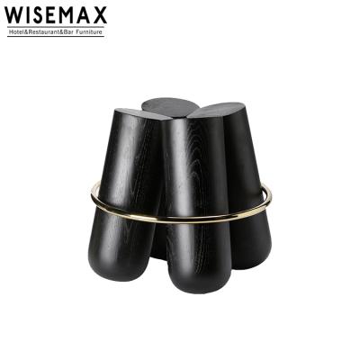 China Modern Living Room Style Solid Wood Stool Wooden Stool With Gold Round Ring Decoration Ottoman Stool for sale