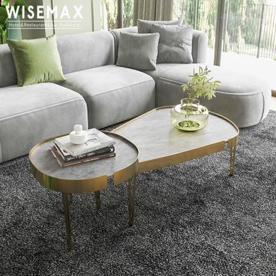 China Modern design durable metal frame marble coffee table gold coffee table tea table set for living room hotel for sale