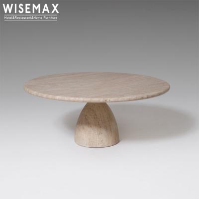 China Luxury high quality modern natural round shape mirror top WISEMAX FURNITURE TRAVERTINE coffee table for cafe for sale