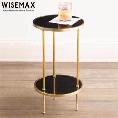 China Wave glass WISEMAX FURNITURE high quality modern stainless steel high leg side table with glass top shelf for sale