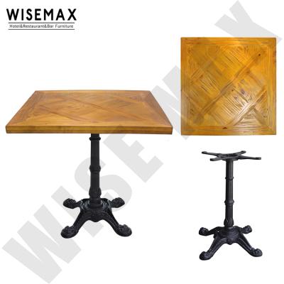 China Vintage Metal Legs Modern Commercial Restaurant Furniture Wood Restaurant Dining Table for sale