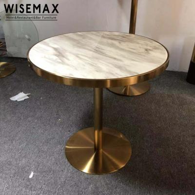 China Dining Room Furniture Style Restaurant Cafe Furniture Stainless Steel Round Shape European Marble Top Dining Table for sale