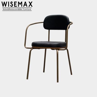 China Retro Modern Minimalist Metal Wire Farmhouse Metal Dining Chair Leather Hotel Bedroom Chair Bar Chair for sale